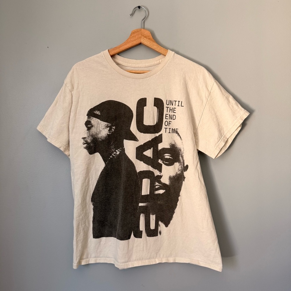 2Pac Bravado Cream Graphic Tee with Black Design until the end of time